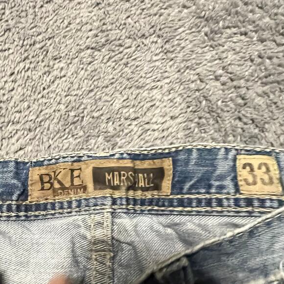 BKE Marshall Jeans Mens 33 Blue Straight Leg Thick Stitch Denim Western ** - Picture 8 of 13